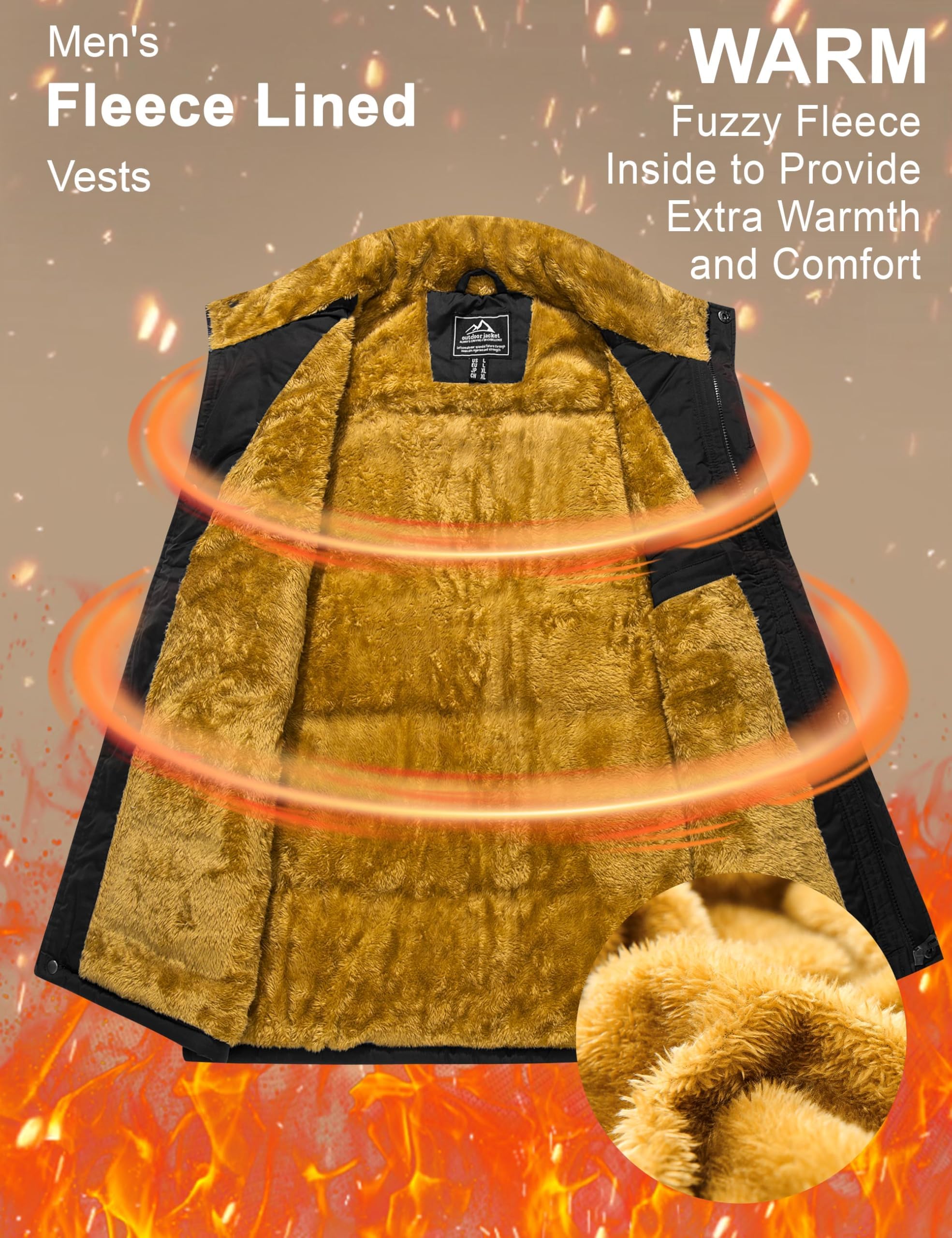 MAGCOMSEN Herren Fleeceweste Outdoorweste Thermoweste Gilet | Fleece Steppweste,Warme Daunenweste,Stehkragen,Ärmellose Weste Mit Mehrfachtaschen
