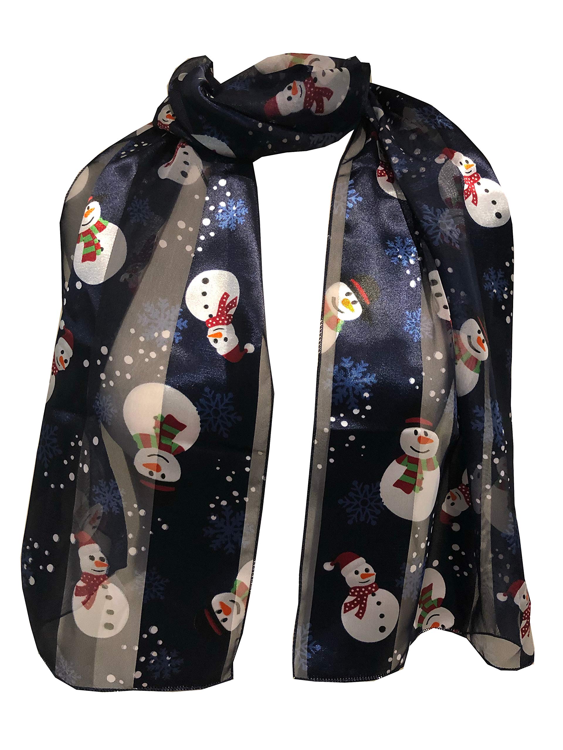 Pamper Yourself Now Women's Blue Snowman Design Scarf Thin Pretty Christmas Scarf, Great As A Present/Gift. (Blue)