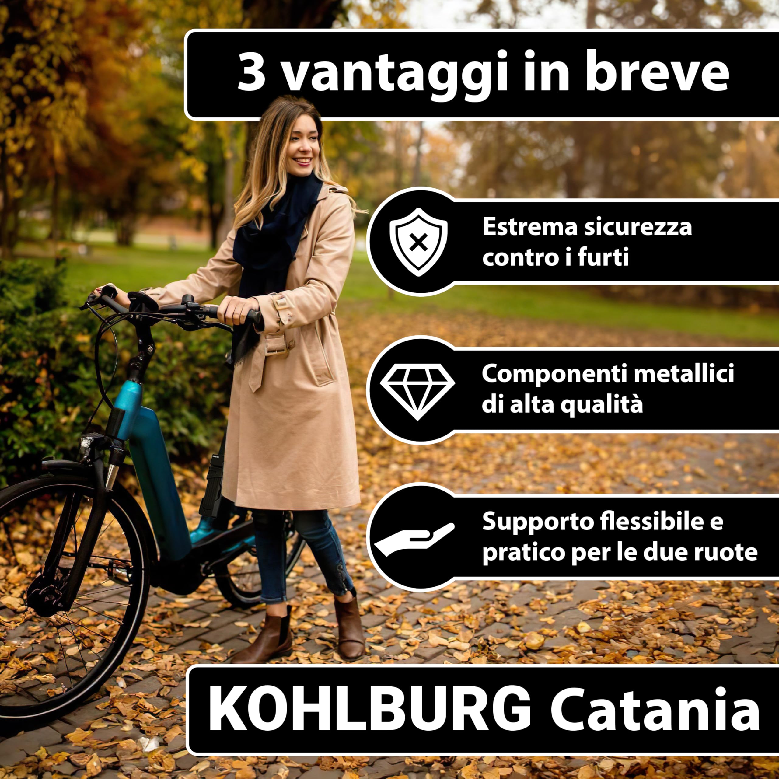 KOHLBURG Antifurto pieghevole di sicurezza [maglie spesse 9 mm, lunghezza 100 cm] Antifurto per bici con supporto & 4 chiavi, per monopattino elettrico, scooter, bicicletta elettrica, alta sicurezza