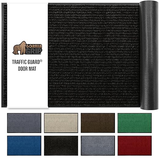 GORILLA GRIP Traffic Guard Door Mat, 72x48, Heavy Duty Welcome Mats, Commercial Office Space Doormat, Waterproof, Fade Resistant, Strong Rubber Backing, Low Profile, Shoe and Boot Scraper, Jet Black