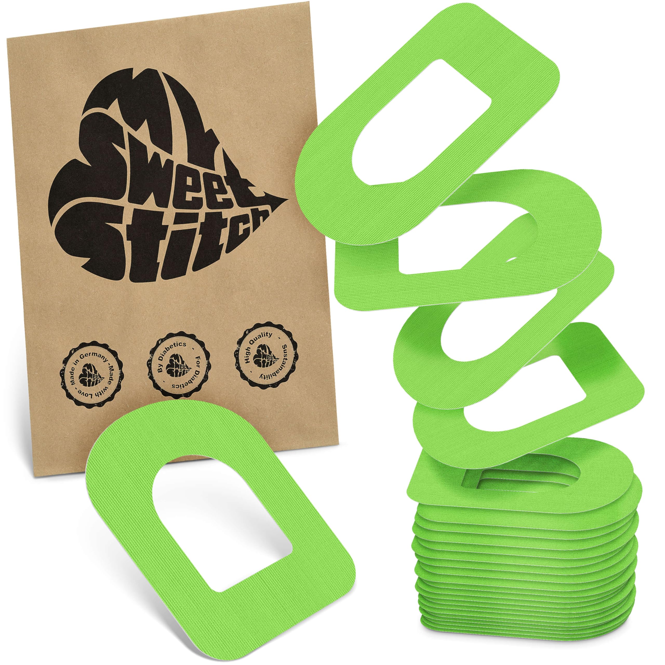 MySweetStitch - 25 x Omnipod Patches, Ring Patch diameter 95 x 72mm, Waterproof, Breathable, Skin-Friendly, Made in Germany, Green