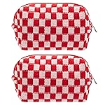 PAZIMIIK Checkered Makeup Bag for Purse Portable Zipper Make Up Pouch Small Cosmetic Case for Travel Accessories (2PCS Red)