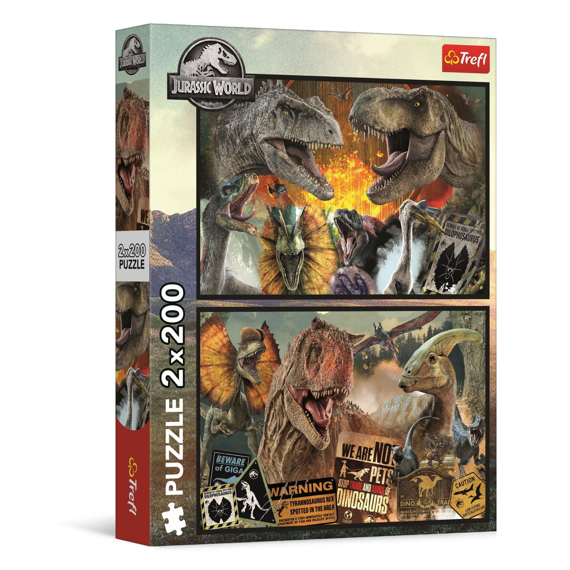 Trefl - Puzzle 2x200 Elementów, Prehistoryczny Świat, Jurassic World | Dla Dzieci i Dorosłych 10+, Zestaw Dwóch Układanek, Bohaterowie Bajek, Wysokiej jakości, Kreatywna rozrywka, Idealny Prezent