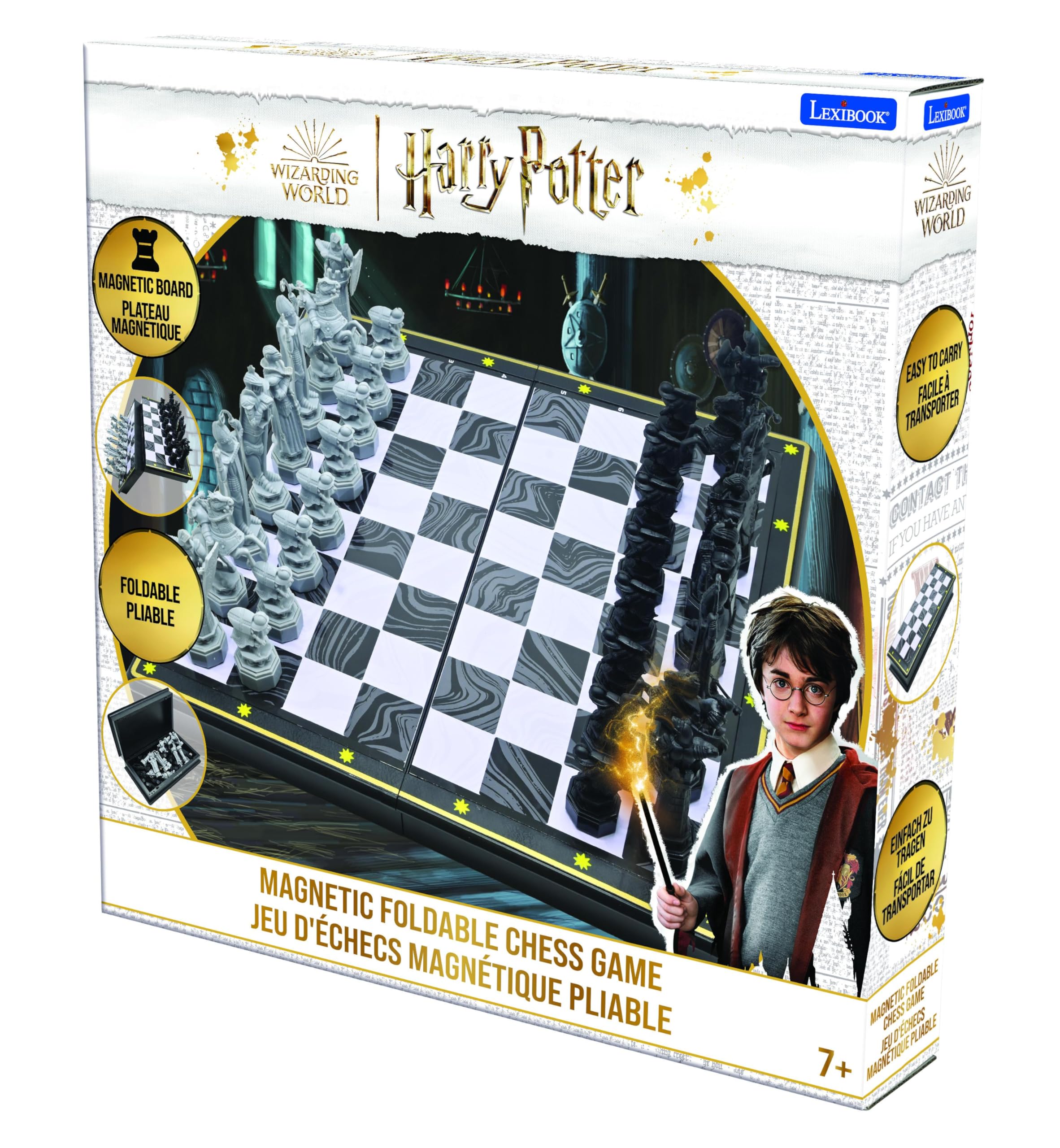 Lexibook, Harry Potter Schachspiele - Magnetisches und faltbares Schachbrett, 32 Figuren, Familienspiel, CGM300HPLXB, Schwarz/Weiß