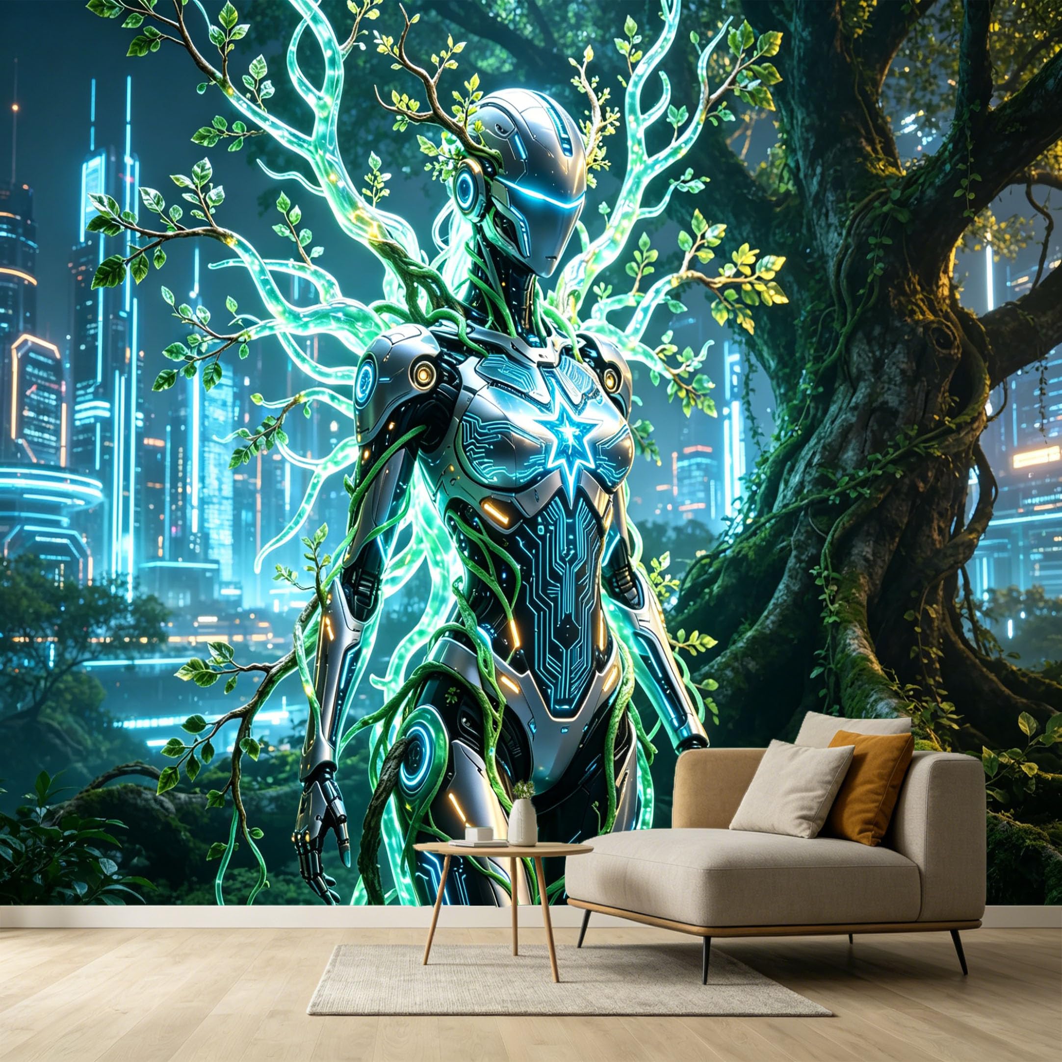 Custom Size Wall Murals Futuristic Cyborg Cyberpunk Tree Modern Abstract SelfAdhesive Wall Fabric Removable Large Wallpaper for Photo Living Room Interior Decor