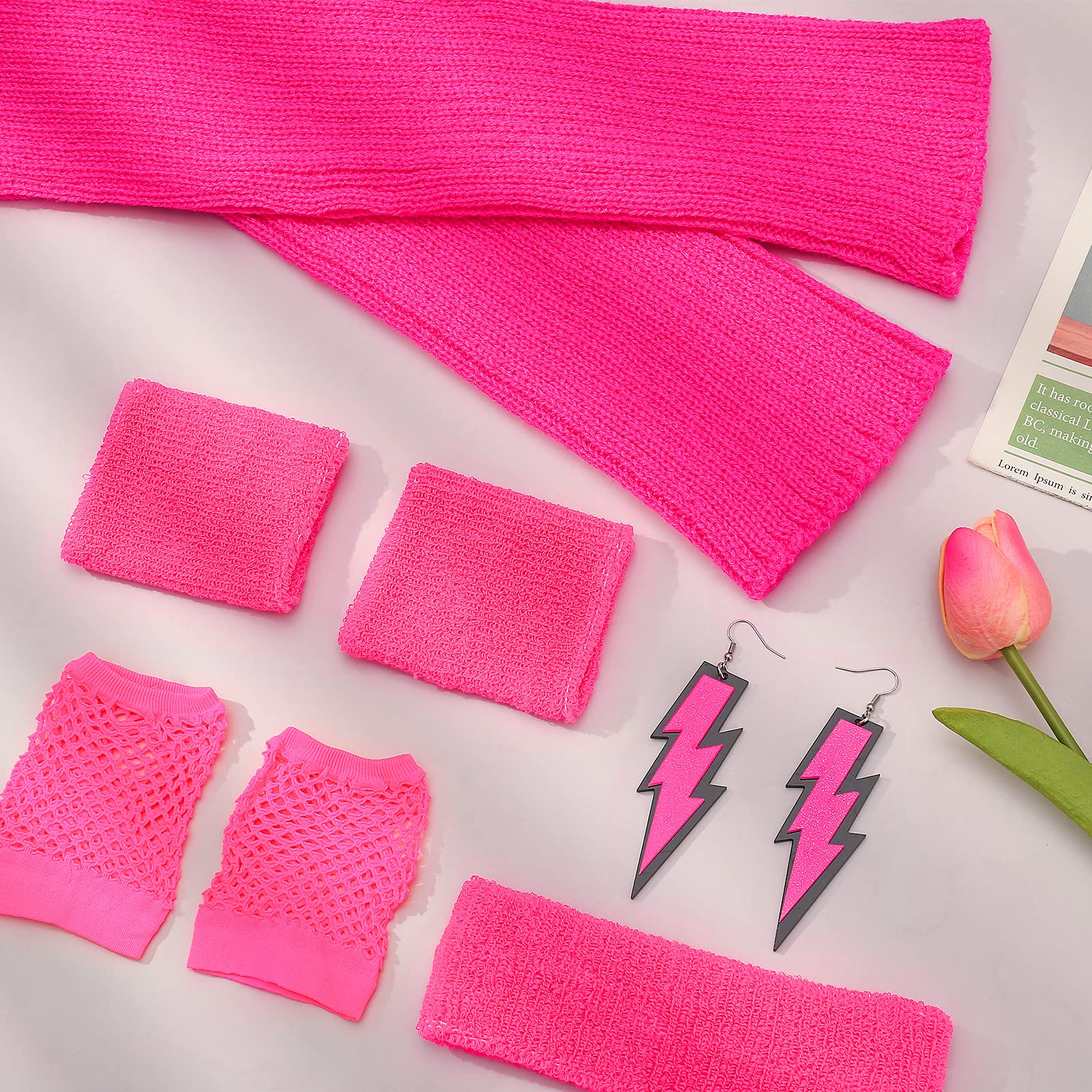 Radsocken 80s Fancy Dress Costumes Accessories,1980s Party Costume Accessories Set Leg Warmers Fishnet Gloves Earrings Headband,Retro Outfit for 80s Party Dress up Day - Image 4