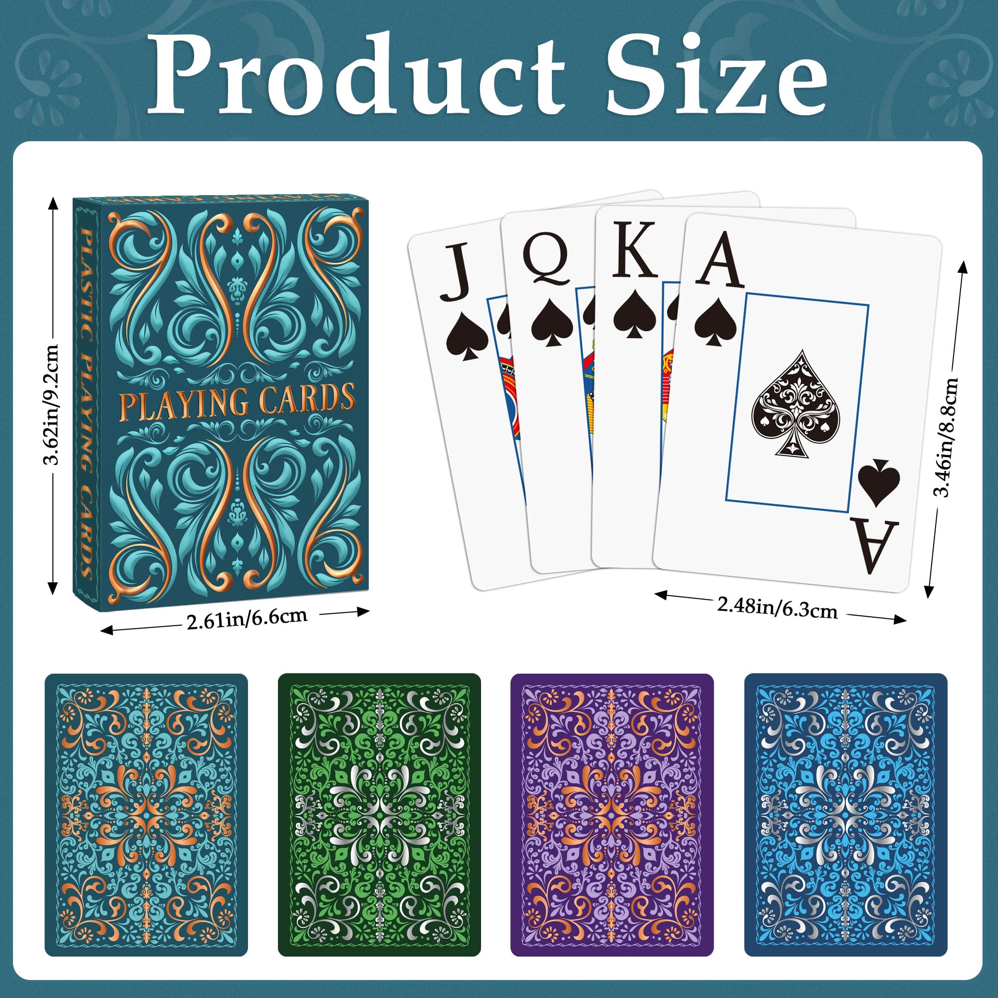 Spielkarten 12 Pack Kunststoff Spielkarten Wasserdicht Deck of Cards Bulk, Großdruck Spielkarte für Senioren Erwachsene, Premium Pokerkarten Set für Familienspiel Nacht Strand Pool Party Camping