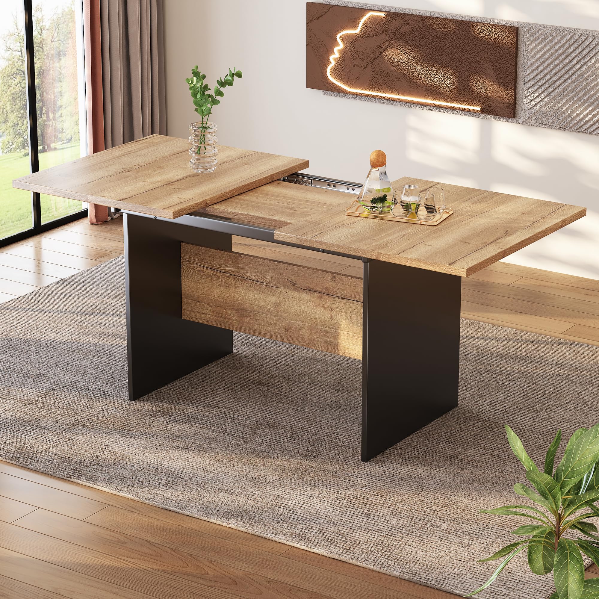 Lexiou Mesa de comedor extensible 140/180 x 80 cm, grano de madera rectangular, natural, ampliable en estilo minimalista