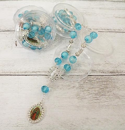 Miniatura 2 de 12 piezas de rosario de oro rosa azul señora Guadalupe Virgen María encantos con cuentas rosario transparente plata católica crucifijo pulsera