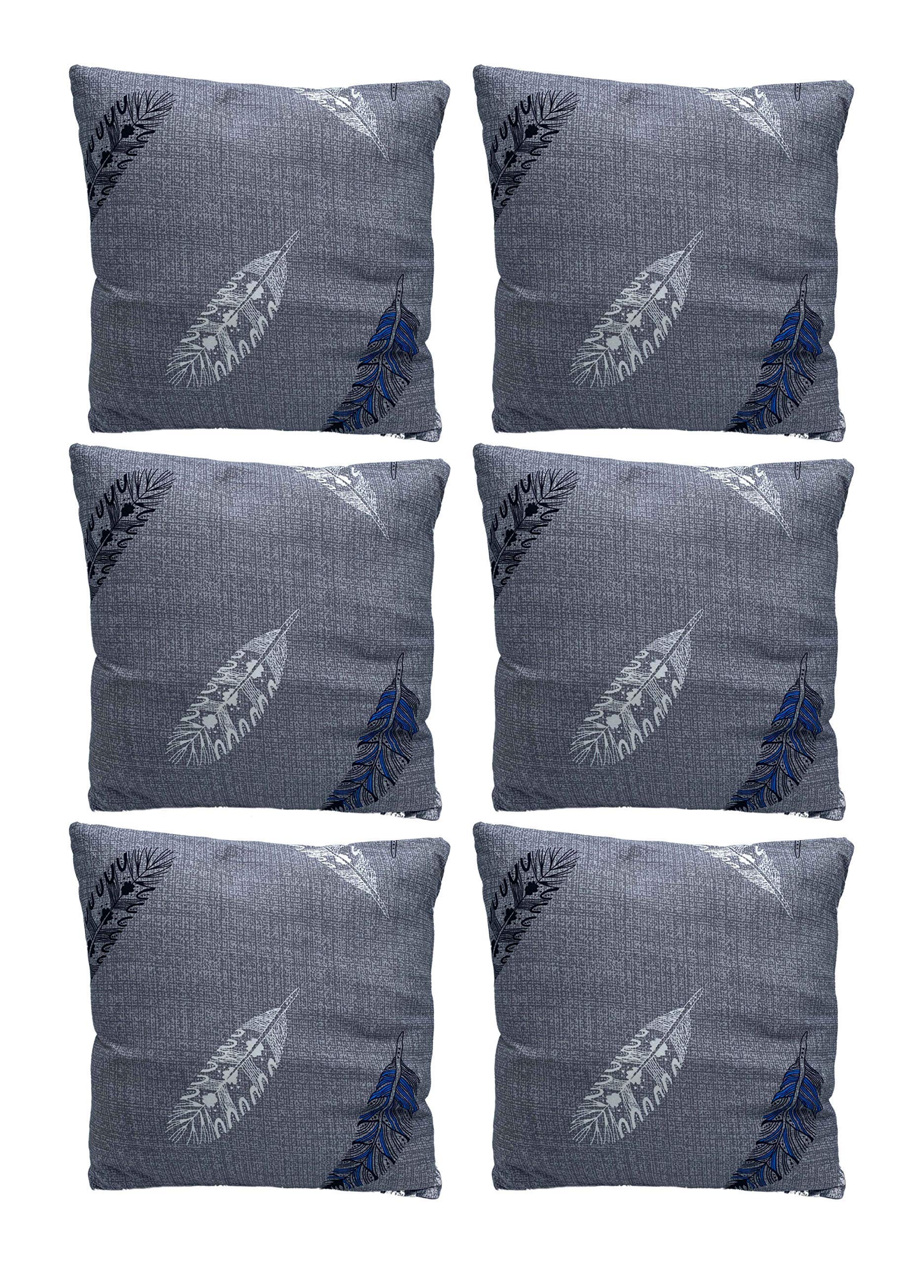 House of Quirk Polyester Throw Pillow Case Without Insert (42x42cm, Pack pf 6, Grey Fern)