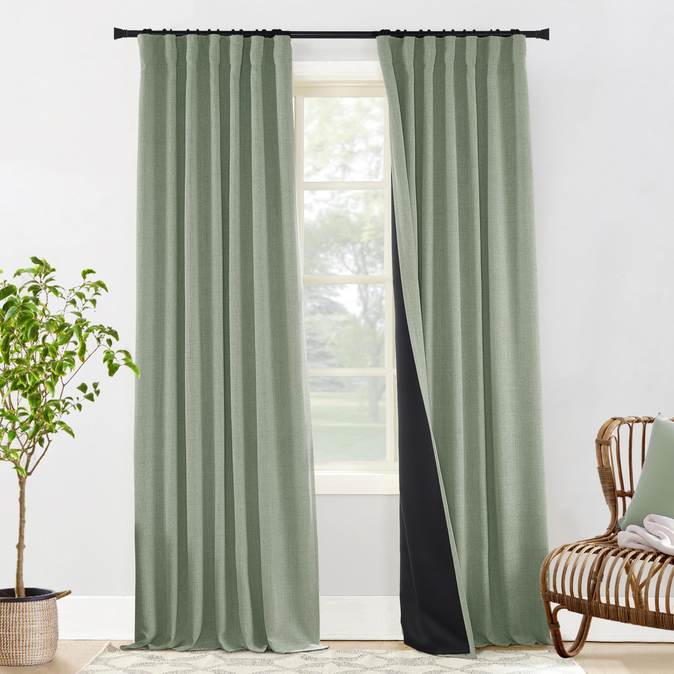 PANELSBURG Sage Green 100 Blackout Curtains 108 Inch Length for Living