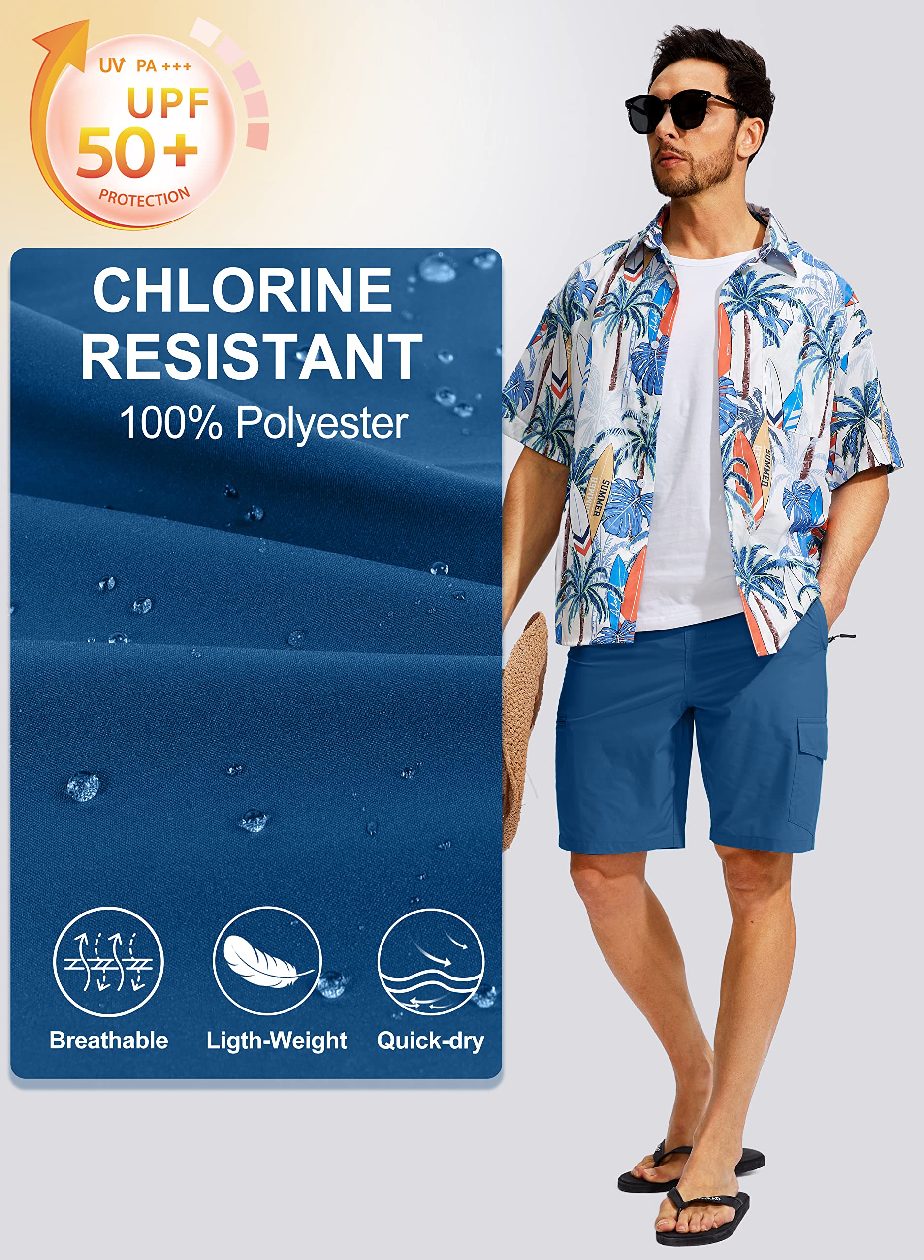 Kayrth Costume da bagno da uomo Quick Dry Board Shorts con 5 tasche Costumi da bagno da uomo - No Mesh Liner, Blu scuro, XXX-Large