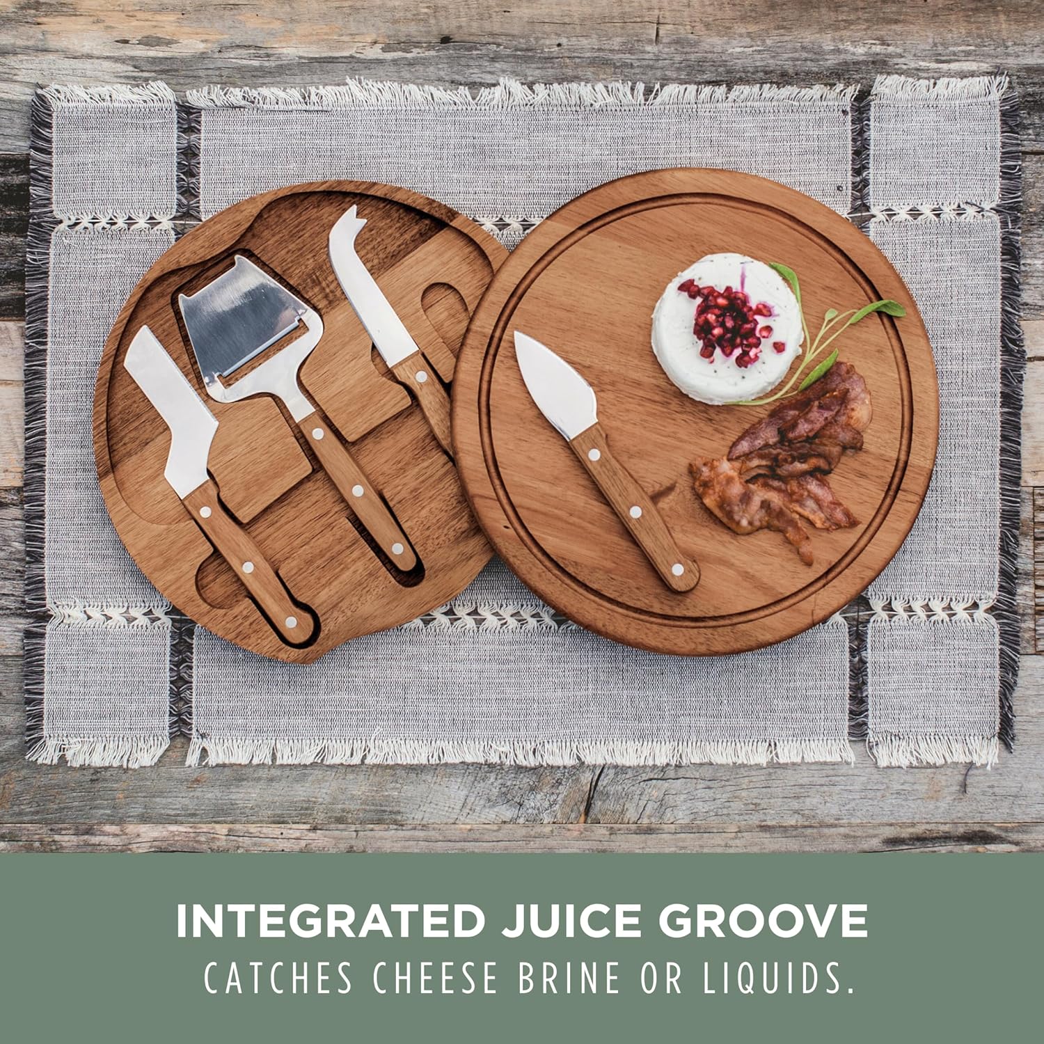 TOSCANA - a Picnic Time brand Circo Cheese Board and Knife Set - Charcuterie Board Set - Wood Cutting Board, (Acacia Wood)