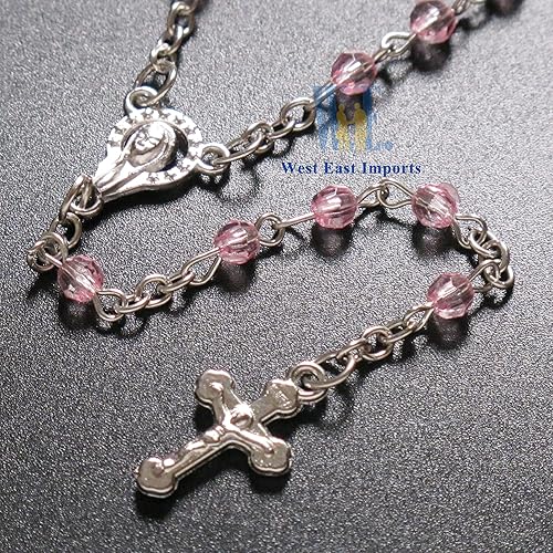 Miniatura 5 de Recuerdos de bautismo (12 piezas) Rosario de la Sagrada Comunión en tarro de botella de vidrio Recuerdos de Bautizo Quinceañera Perla rosa Bautizo