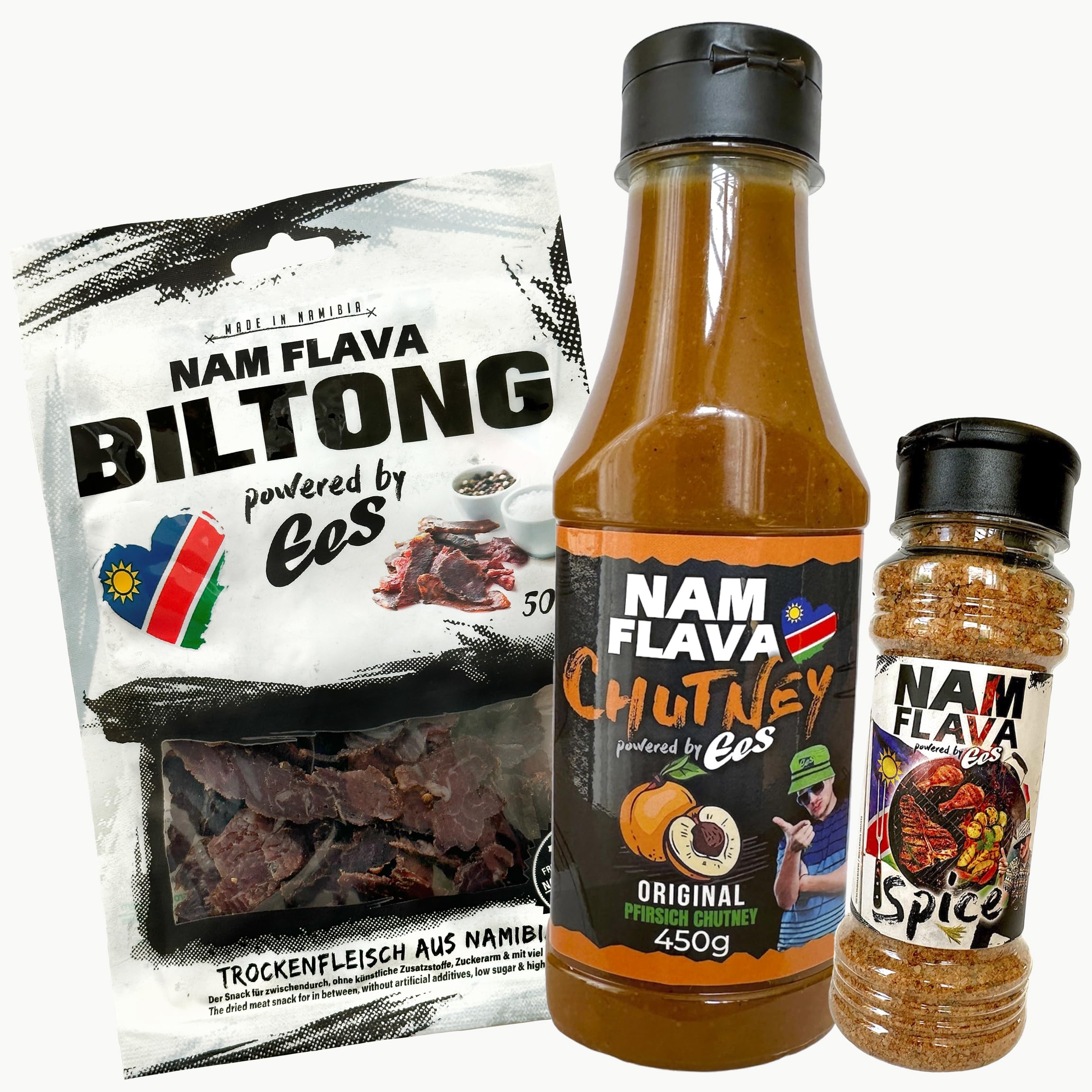 Nam Flava - Biltong/Chutney/Spice COMBO (Trockenfleisch, Aprikosen/Pfirsich Chutney & Grillgewürz)