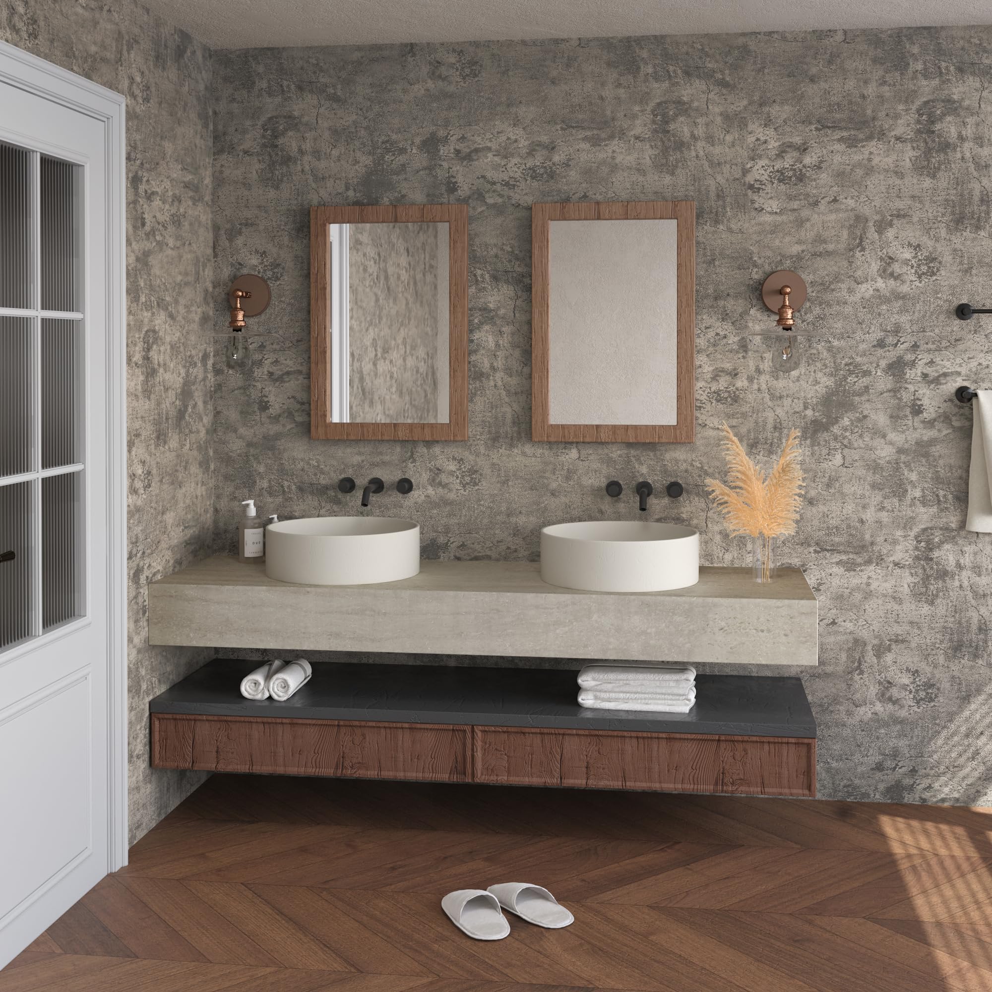 16"×591" Light Brown Grey Concrete Wallpaper Peel and Stick 3D Industrial Cement Contact Paper Vinyl Wrap Matte Textured Self Adhesive Wall Tile Sticker for Walls Kitchen Countertops Bedroom Bathroom