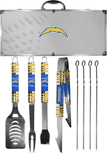 NFL Siskiyou Sports Fan Shop Los Angeles Chargers - Juego de barbacoa de acero con funda, 8 piezas, color gris