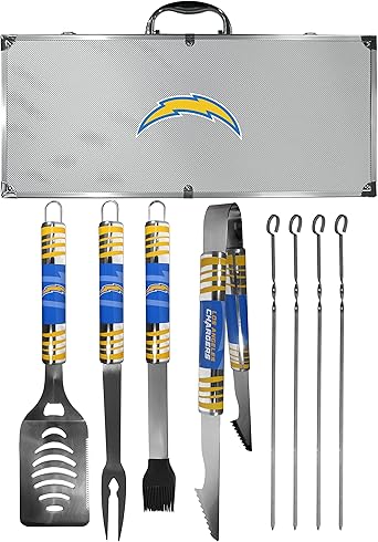 NFL Siskiyou Sports Fan Shop Los Angeles Chargers Steel Tailgater BBQ Set w/Case 8 piece Gray