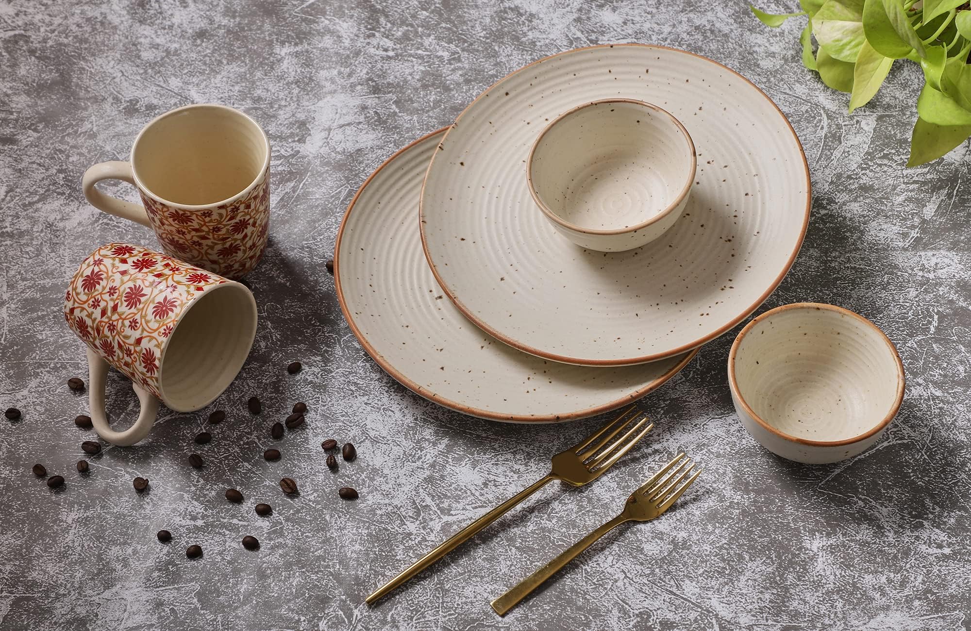 Crock ComfortsCrock Comforts Handmade Dinner Set Including Ceramic Stoneware Dinner Plates (10 Inch) With Serving Bowl And Ceramic Printed Coffee Mug (Set Of 2; Microwave And Dishwasher Safe; Multicolour,Cc- Cgrm)