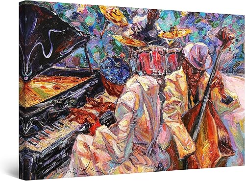 Startonight Lienzo decorativo para pared, pintura musical de orquesta de jazz naranja, impresión grande para sala de estar, 32 x 48 pulgadas Top de