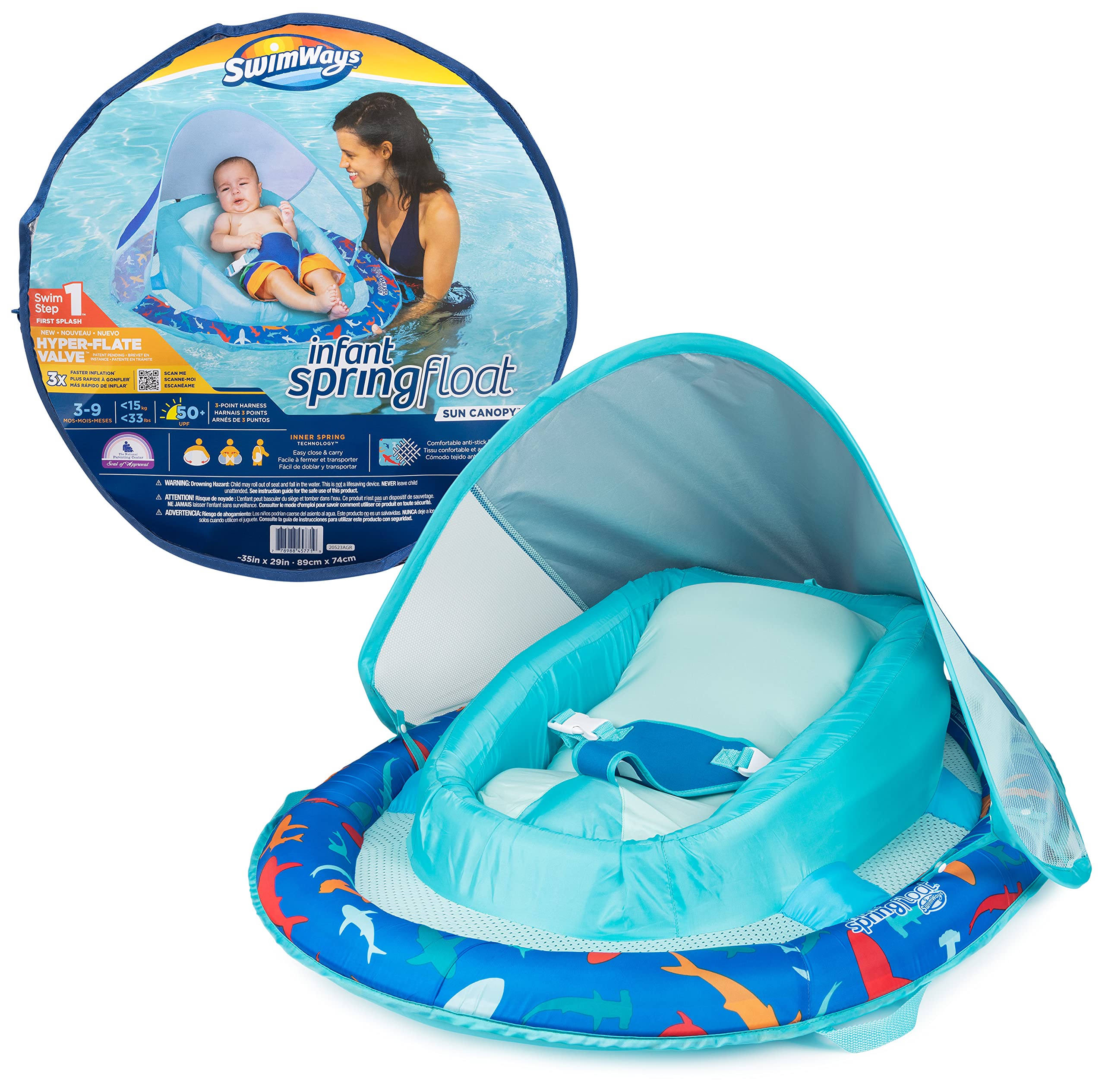 Swimways Sun Canopy Inflatable Infant Spring Float for Infants 3-9 Months, Mermaid Design