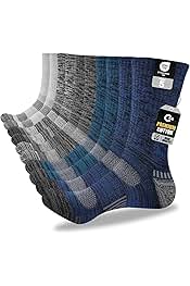 Mens Cotton Boot Crew Socks, 5 Pairs Full Cushion Thick Socks Moisture-Wicking & Reinforced for Work Hiking Walking Outdoor