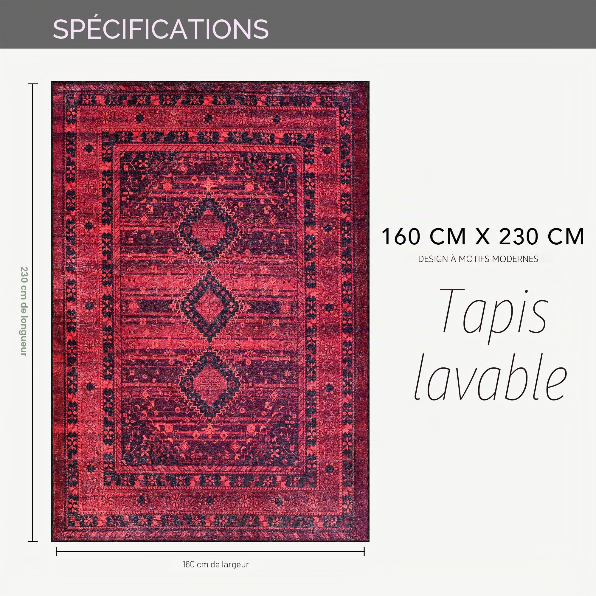 Tapis Lavable pour Salon, Chambre à Coucher, Cuisine - Tapis antidérapant tissé à partir de Coton - Tapis Vintage pour Salon, Chambre à Coucher, Cuisine - Convient aux Enfants et aux