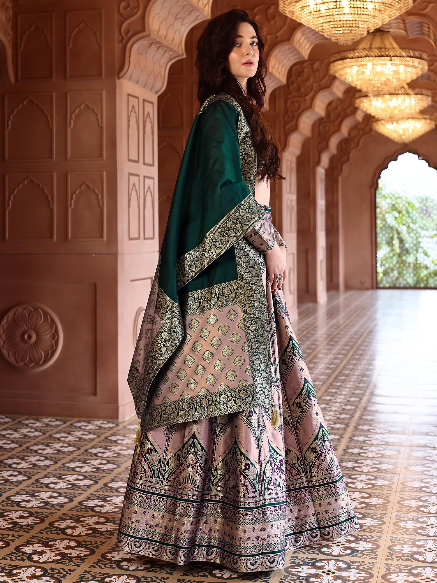 PURVAJA Lehenga damski zestaw Choli ze sztucznego jedwabiu