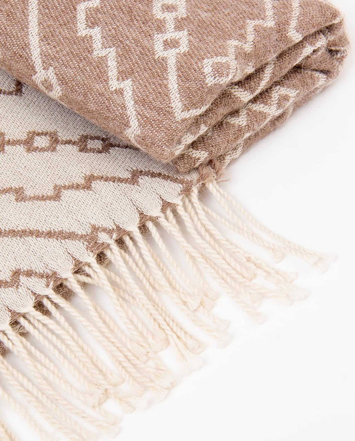 Maras Baby Alpaca Throw Blanket 100% Winter Scarf Wool Blanket 72.5" x 57.5" Winter Shawl (Sand/Ivory)