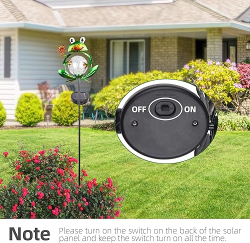Miniatura 4 de Luces solares de jardín decorativas para exteriores, forma de rana de metal, luces de estaca impermeables con 2 pies, luz solar de encendido y