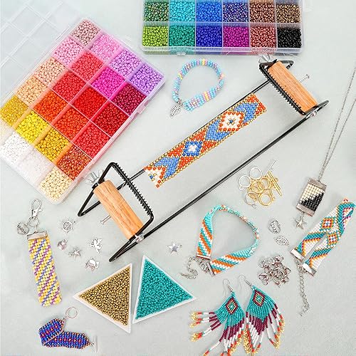 Miniatura 10 de PP OPOUNT Kit de telar de cuentas ajustables, suministros de cuentas de telar de madera con instrucciones detalladas, prácticos accesorios para