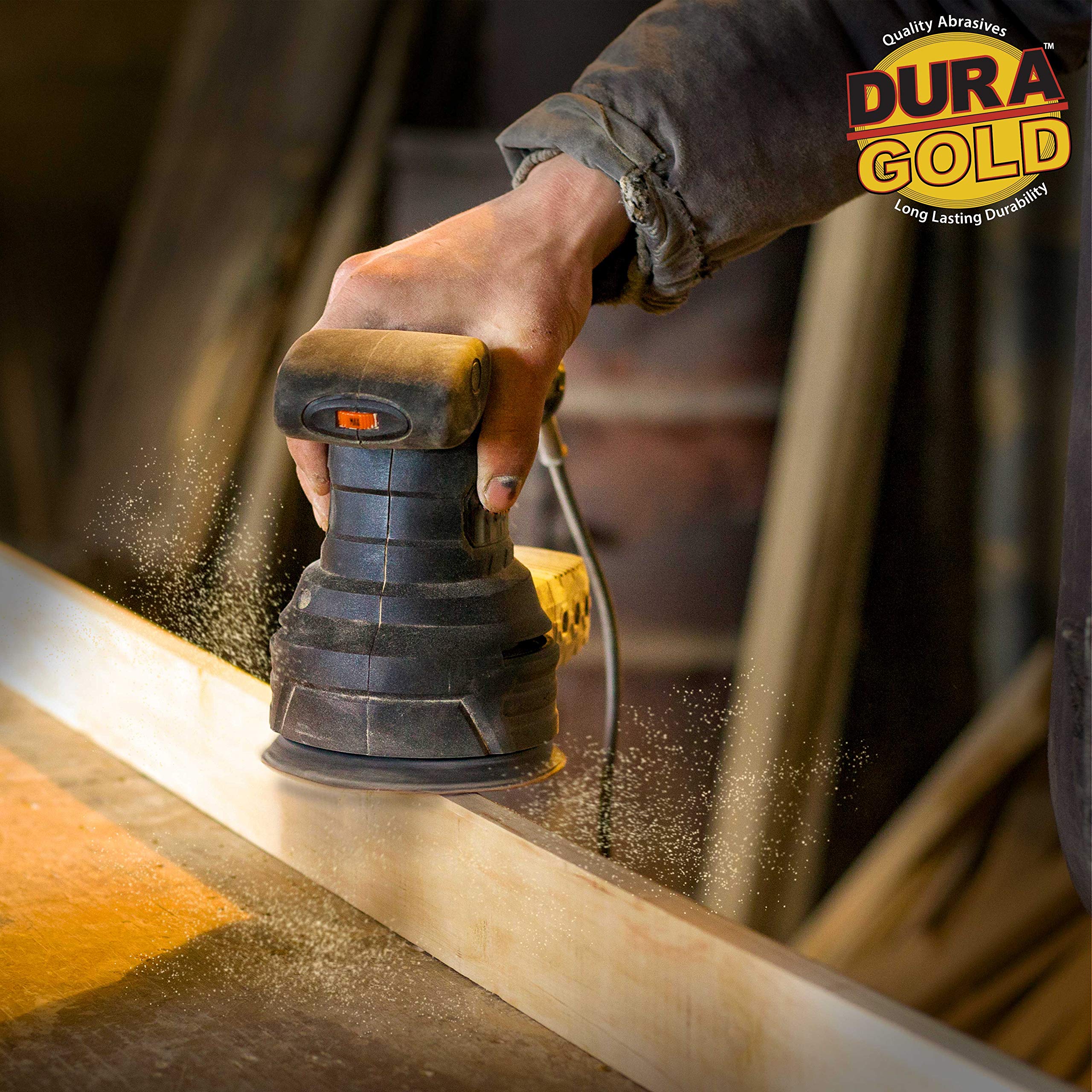 Dura-Gold – Premium – 1000 Grit – 6 discos de lija dorados – 17 agujeros patrón sin polvo gancho y bucle para lijadora DA, caja de 50 discos de papel de lija de acabado para carpintería o automoción