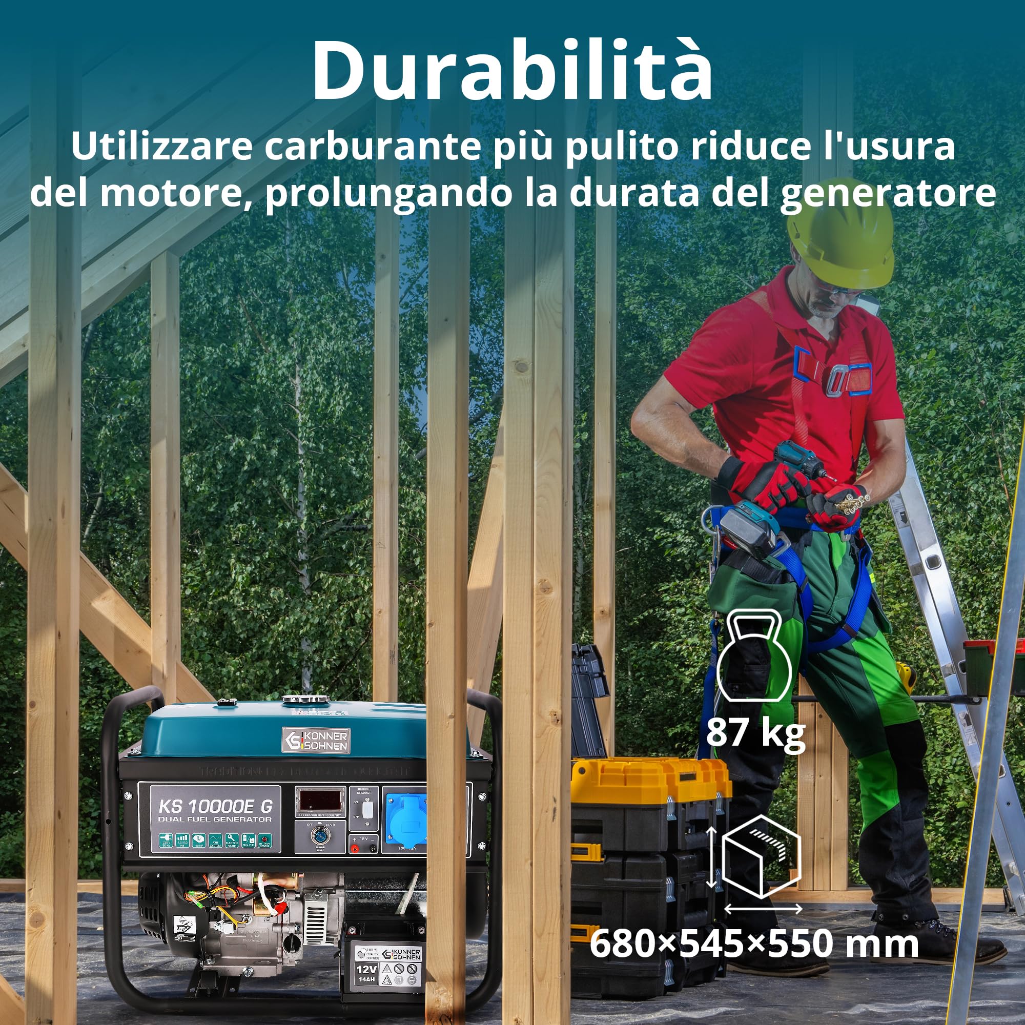 Generatore ibrido a benzina e gas KS 10000E G Serie DUAL FUEL potenza massima 8000W, 1x16A, 1х32 (230V), 12V, regolatore automatico di tensione (AVR), protezione sovraccarico e cortocircuito…