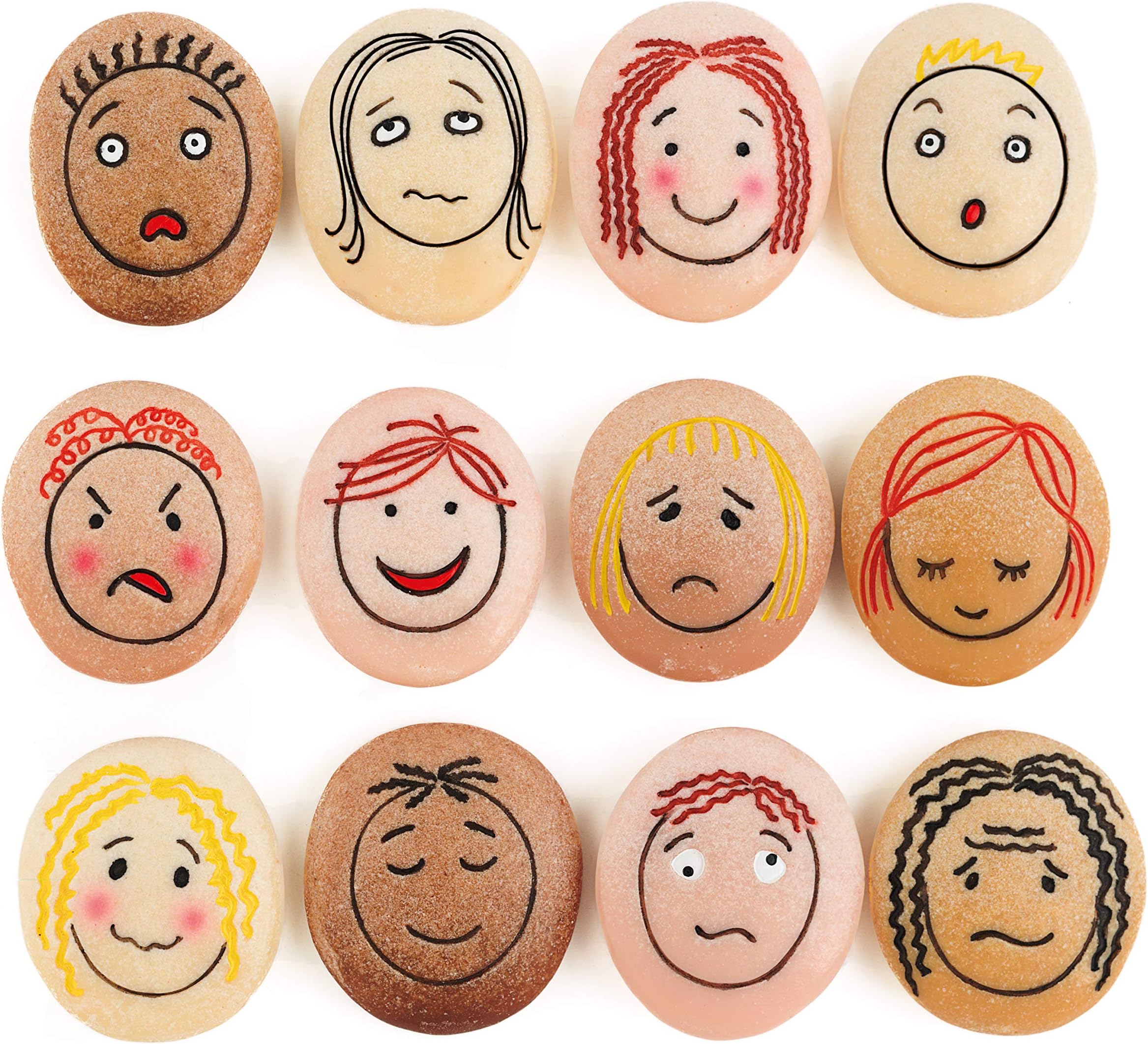 Yellow Door Emotion Stones | Set of 12 play stones to understand feelings | happy, sad, angry, worried, surprised, bored, calm, proud, shy and embarrassed | Early Educational Toy for kids age 2 3 4 5