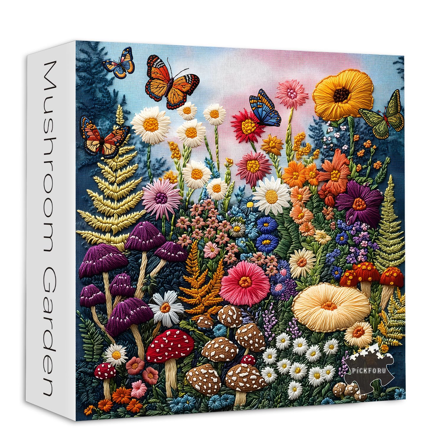 Mushroom Puzzles for Adults 1000 Pieces, PICKFORU Colorful Spring Flower Garden Jigsaw Puzzles Butterfly, Unique Impossible Embroidery Wildflower Plant Theme as Home Wall Decor