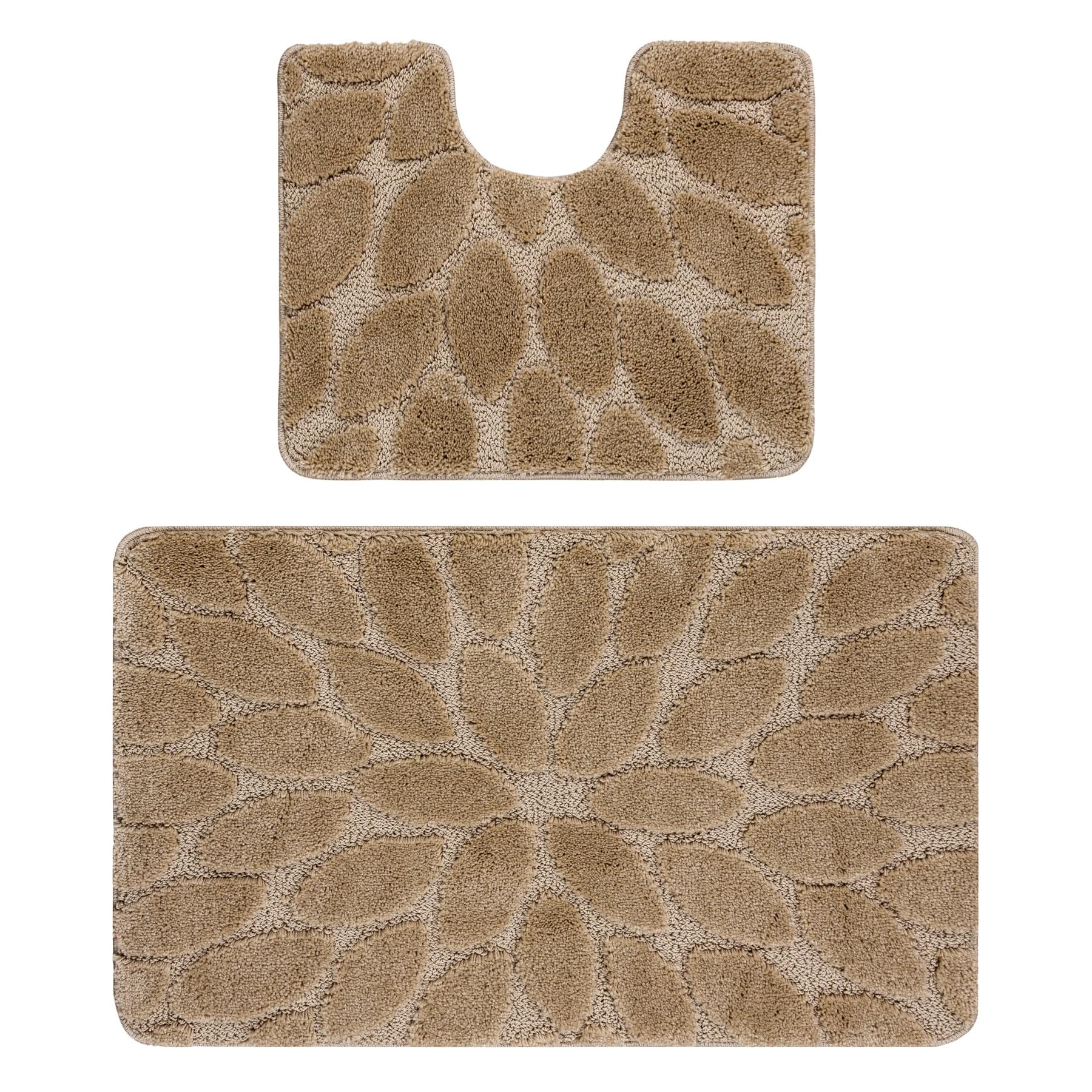 rugsx Badteppich Set 2-teilig SUPR Stones, Steine, Badematten rutschfest, weich & waschbar, für Fußbodenheizung geeignet, beige 60x100 cm