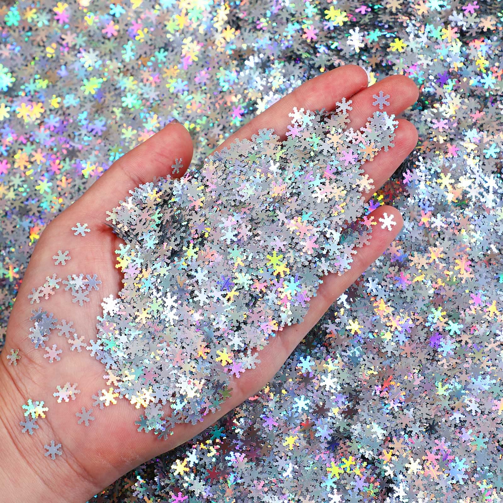 Christmas Snowflake Confetti Decoration 6 mm Snowflake Glitter Sequins Holiday Confetti for Christmas Tree DIY Craft Birthday Wedding Birthday Baby Shower Winter Party (200g, Silver)