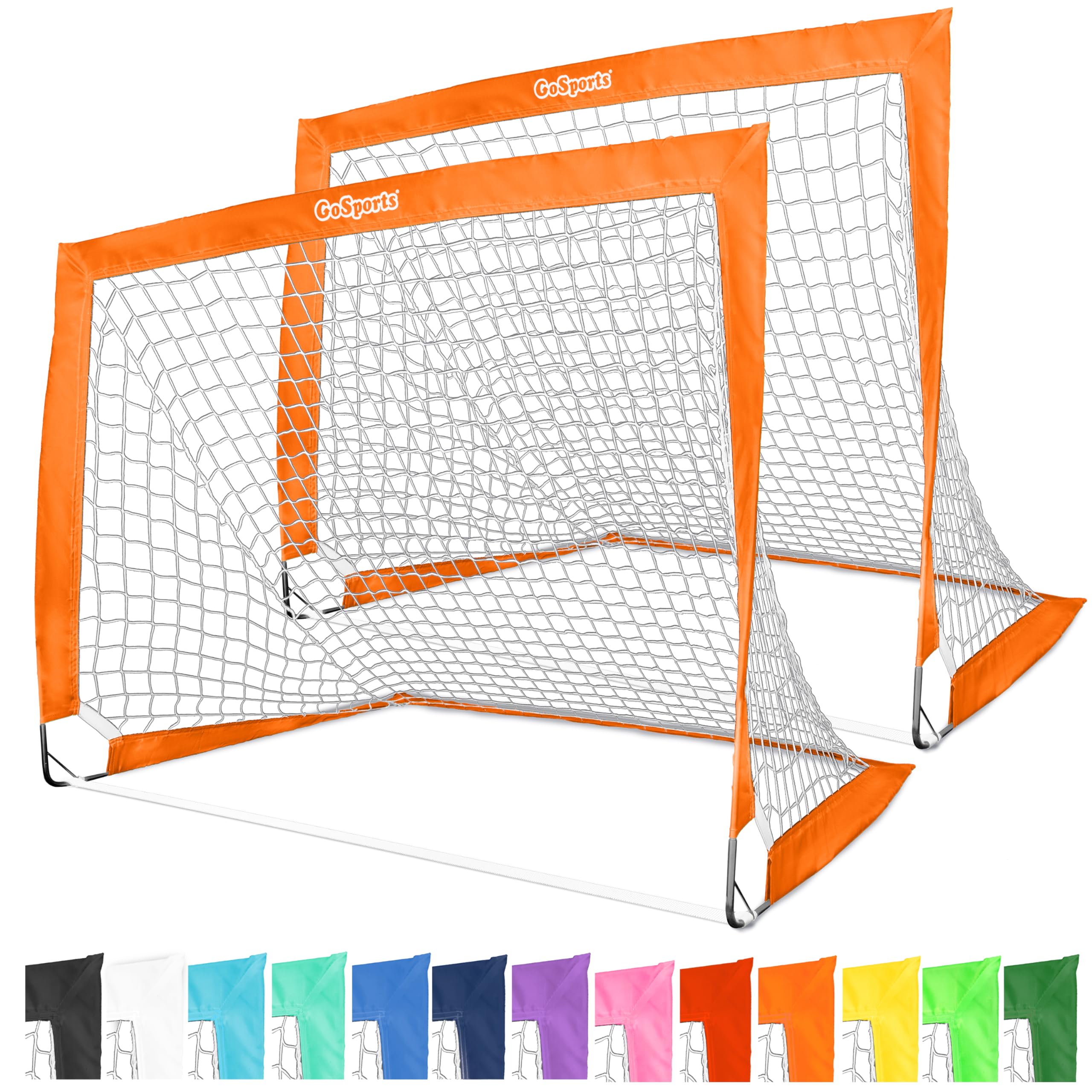 GoSports 4 x 3 ft Portable Soccer Goals for Kids - 13 Colors - Set of 2 Team Tone Pop Up Nets for Backyard