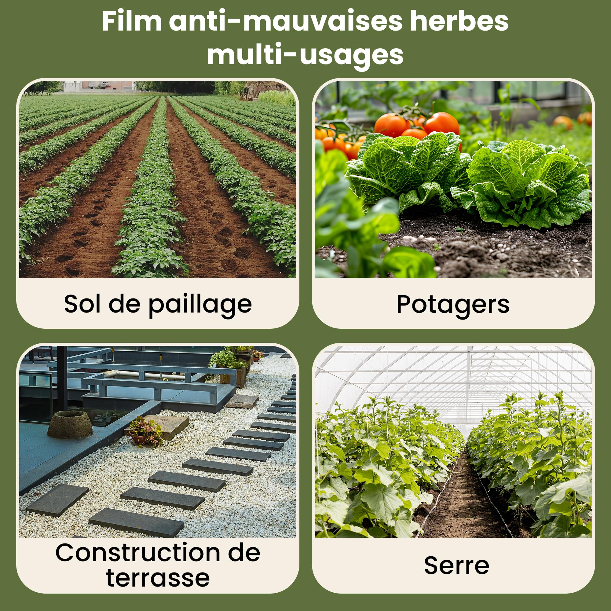 GARDENIX Feutre Anti-Mauvaises Herbes 20 m² avec 50 ancrages de Terre de 20 m² (2 m x 10 m), perméable à l'eau, 150 g/m², Noir, résistant aux UV, pour Parterre surélevée, Film