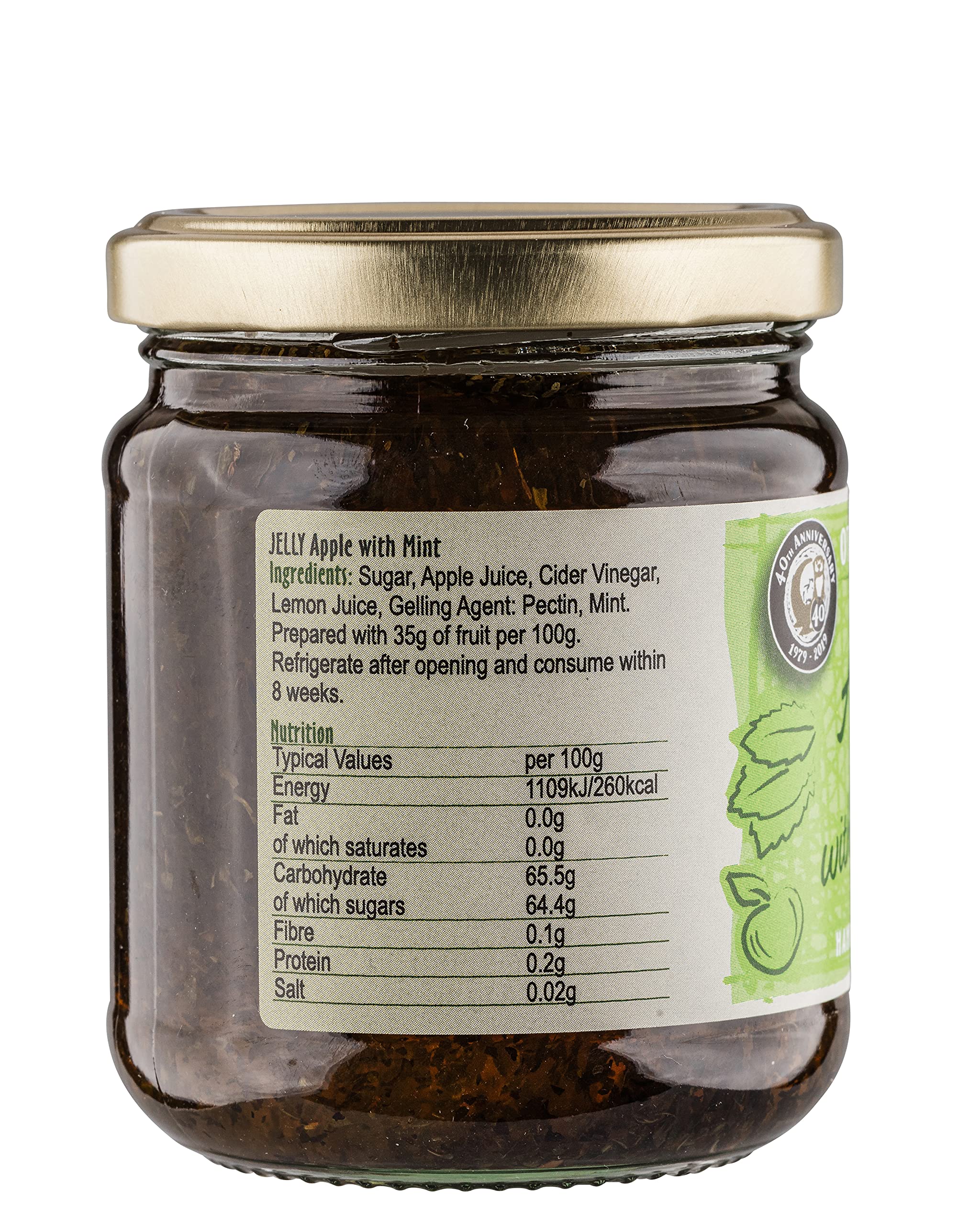 Otter Vale Pomme avec gelée de menthe, pomme et menthe, fabriqué à la main dans le Devon, sans gluten, bocal en verre de 250 g