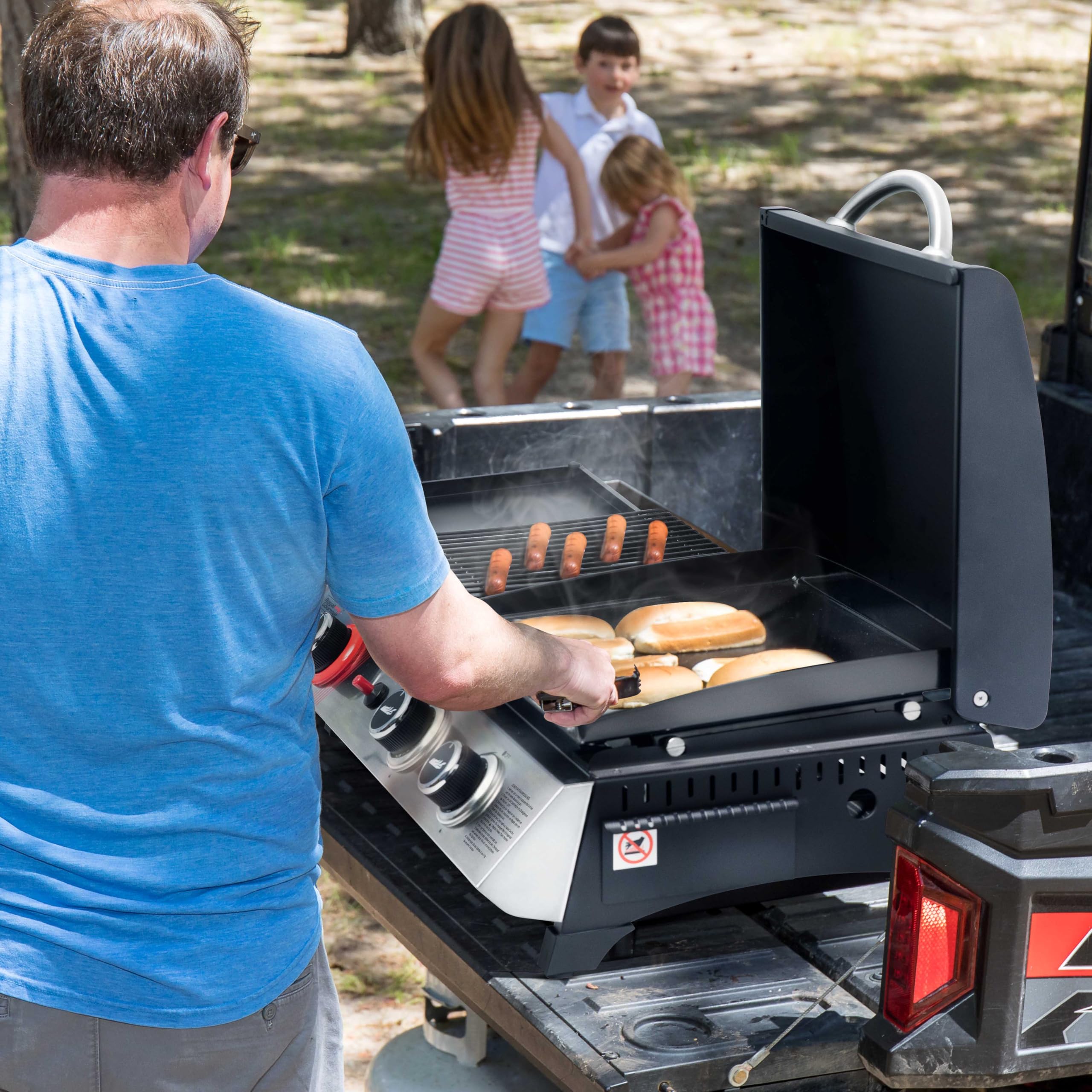 Royal Gourmet 8,5 kW Gasgrill, 3 in 1 Tischgrill mit Grillen, Braten, Kochen, 3 Brenner Tragbarer Picknickgrill Campinggrill mit Klappbare Seitenablage Schwarz
