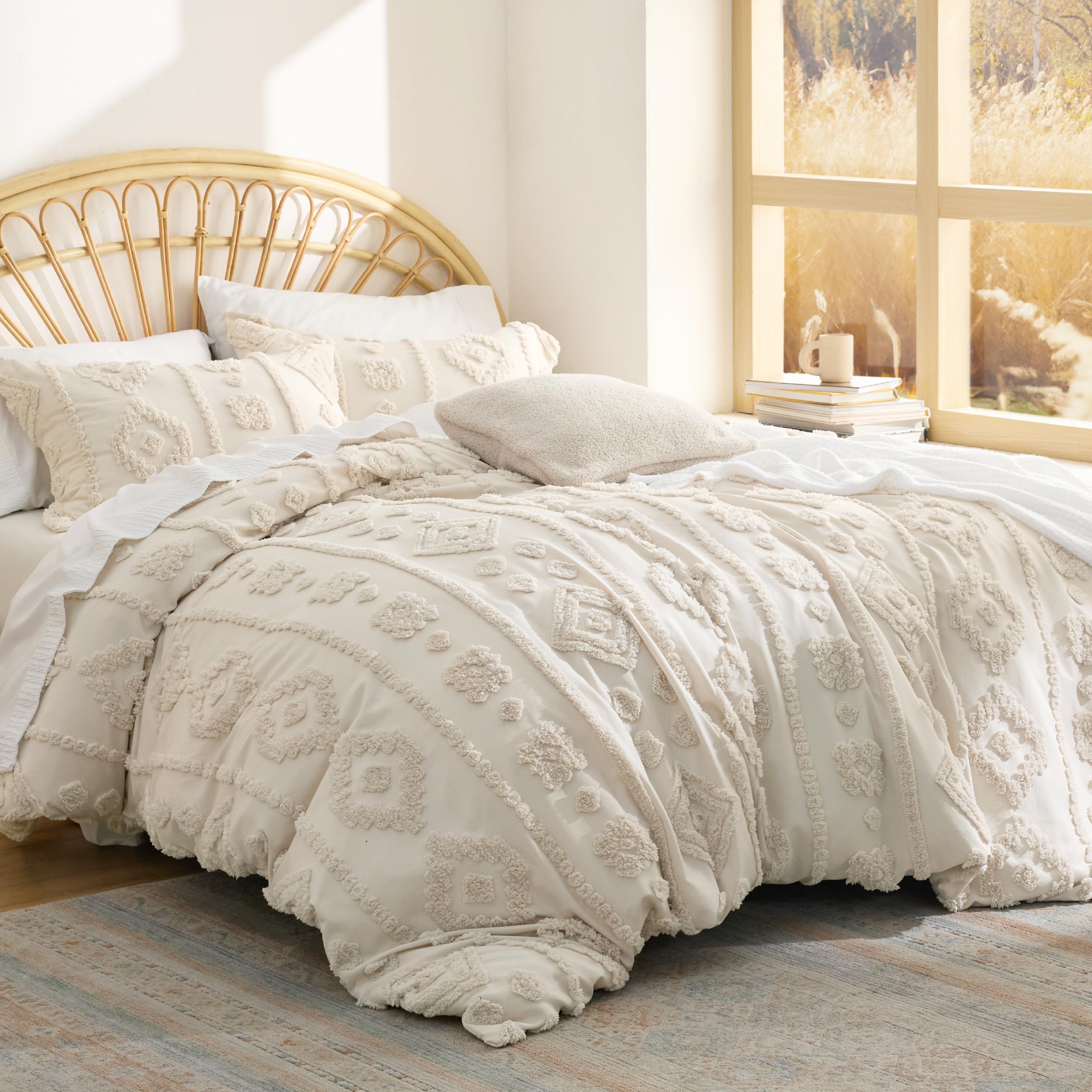 Bedsure Boho Tufted Beige Comforter Set
