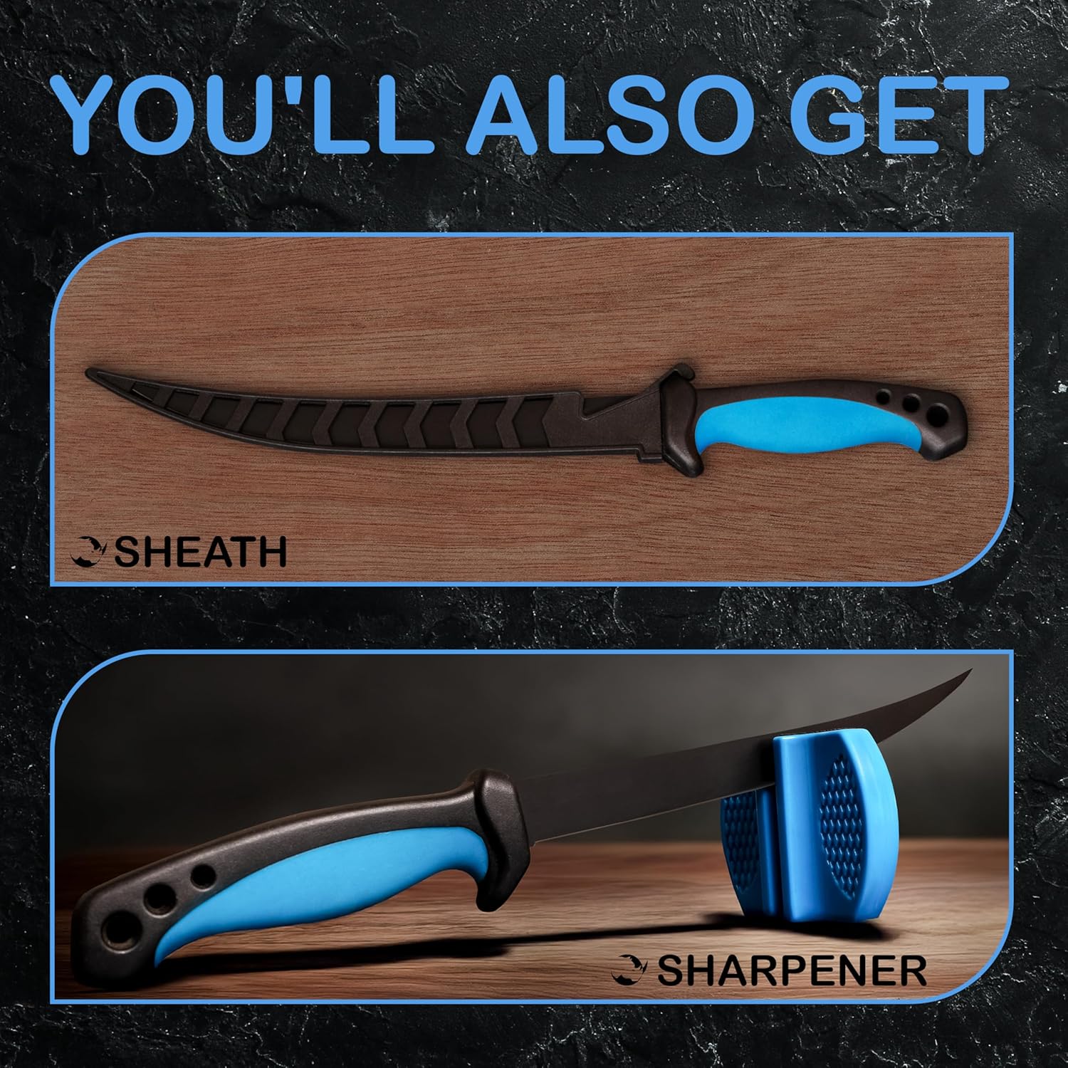 Rhinoreto Fillet Knife for Fish - Razor Sharp G4116 German Stainless Steel Blade, 7 Inch Professional Filleting & Boning Knife with Non-Slip Handle, Protective Sheath & Sharpener