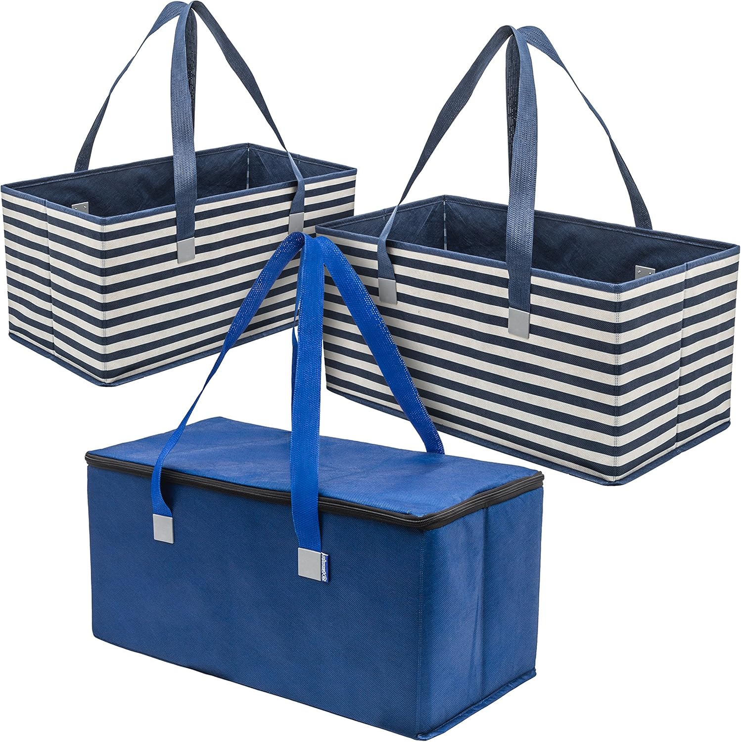 PLANET E Reusable Grocery Picnic Shopping Bags - Heavy Duty Colorful Collapsible Boxes (Pack of 3)