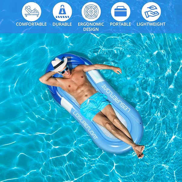 Belle Vous Galleggiante Piscina Blu con Poggiatesta - Lettino Gonfiabile da Piscina da 78 x 150 cm - Sdraio Gonfiabile Piscina, Spiaggia, Lago, per Abbronzatura e Feste Estive per Adulti - 5