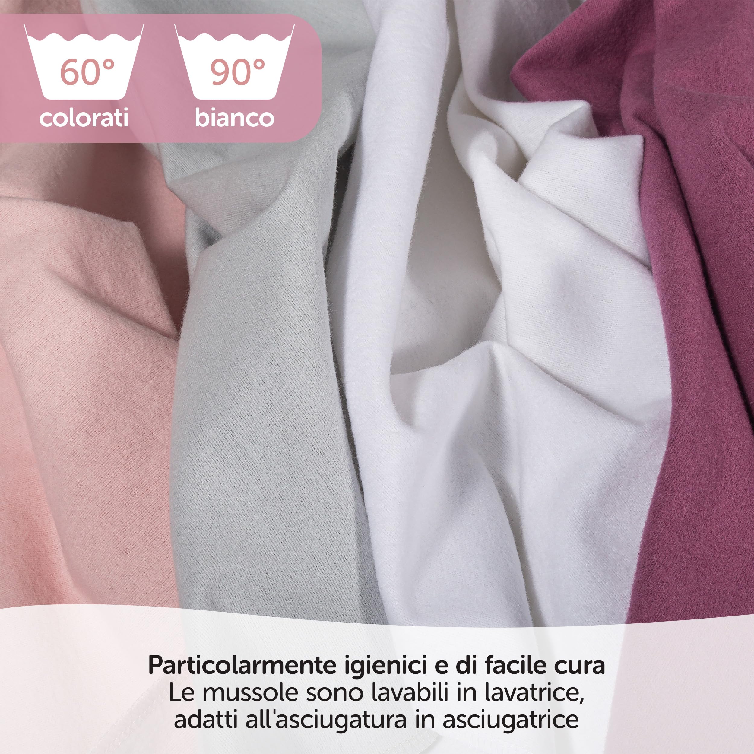 Teli in Mussola Neonato 80x80 cm 4 Pezzi Cotone 100% OekoTex Standard 100 Rosa Cipria