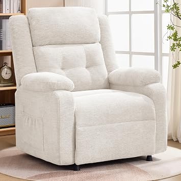 Korser Power Recliner Chair for Adults, Oversized Electric Recliner with Thickened Cushions, Chenille Fabric Reclining Chair for Living Room, Bedroom, Beige