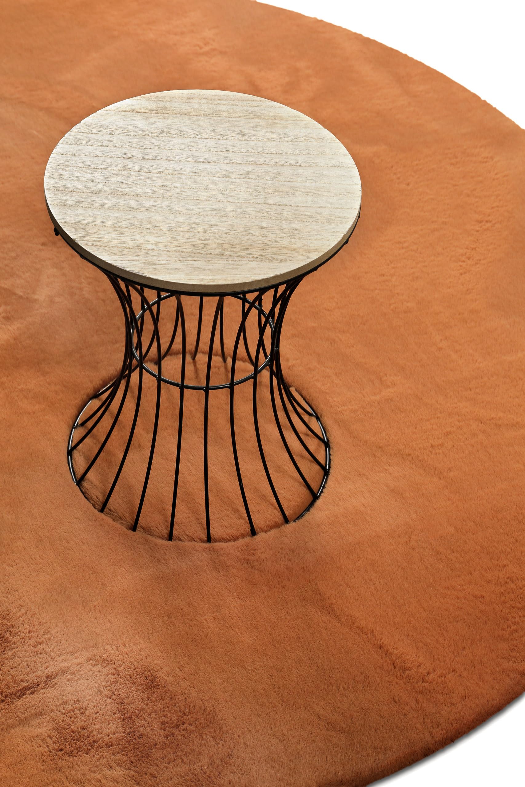 Wecon Home Basics - Tapis à poils longs moelleux – Design élégant et stylisé pour salon, chambre à coucher et plus - Anna (100 cm rond, Terracotta)