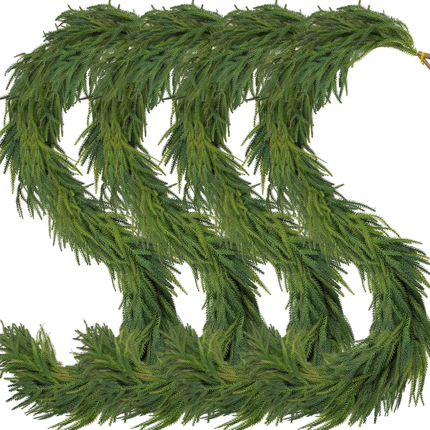 4 Pcs Artificial Norfolk Pine Garlands Christmas, 9 FT Dense Real Touch Winter Pine Garland Ornament, Green Artificial Greenery Garland for Table, Mantle, Wall, Indoor, Outdoor Christmas Decorations 9 FT 4