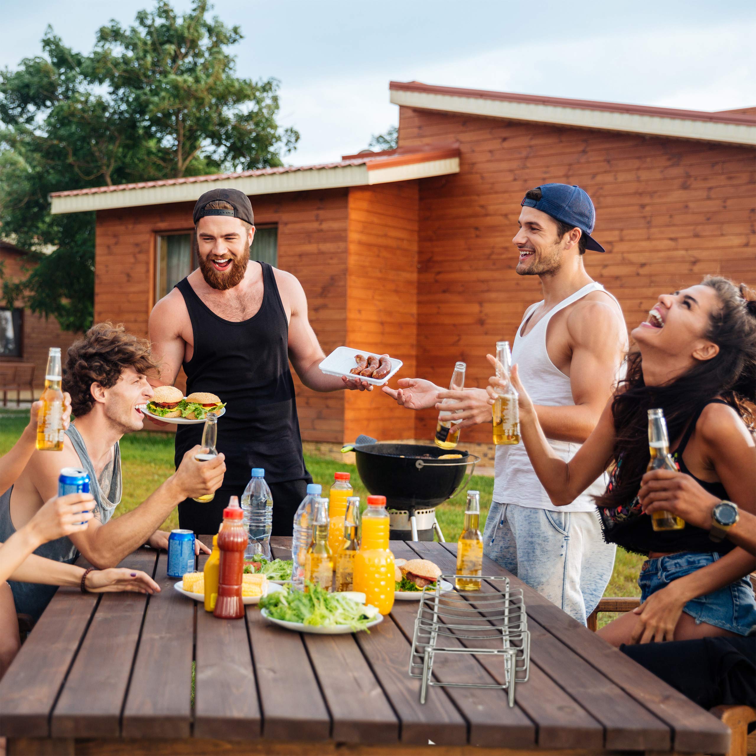 Relaxdays Supporto per Costine 2 in 1, Cestello per BBQ, Rib Rack, Multiuso, per Costolette, Acciaio, Argento